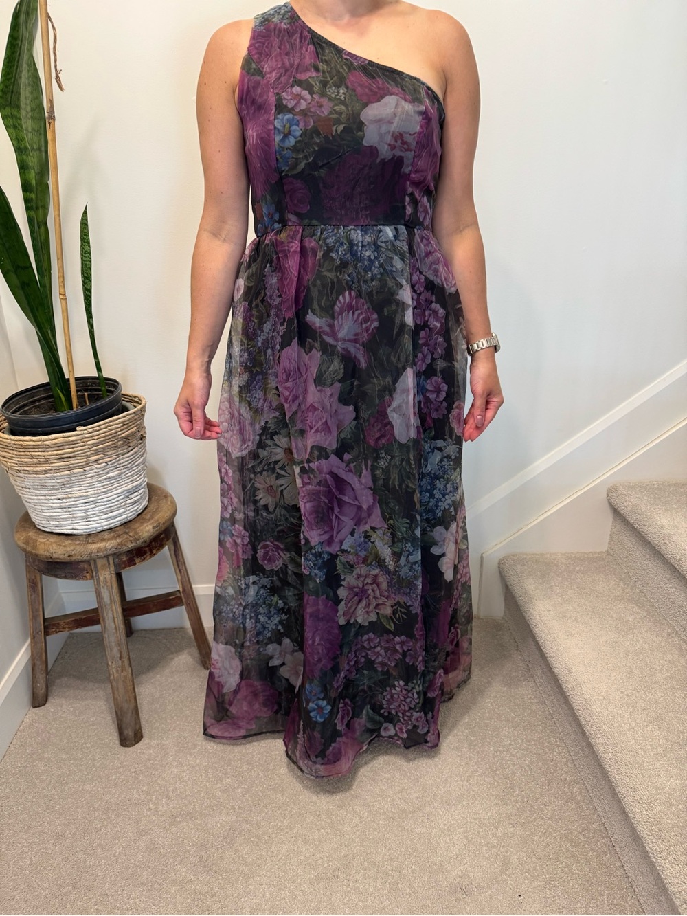 One-Shoulder Floral Maxi Dress in Purple